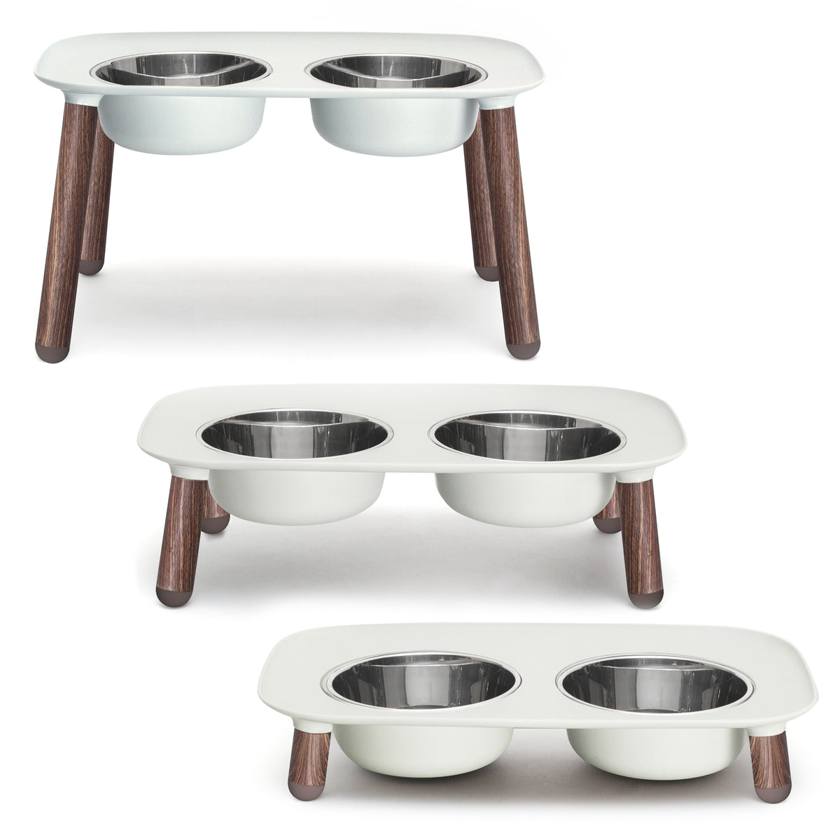 Messy Mutts Adjustable Elevated Double Feeder with Stainless Bowls Grey Wood 5 Cups
