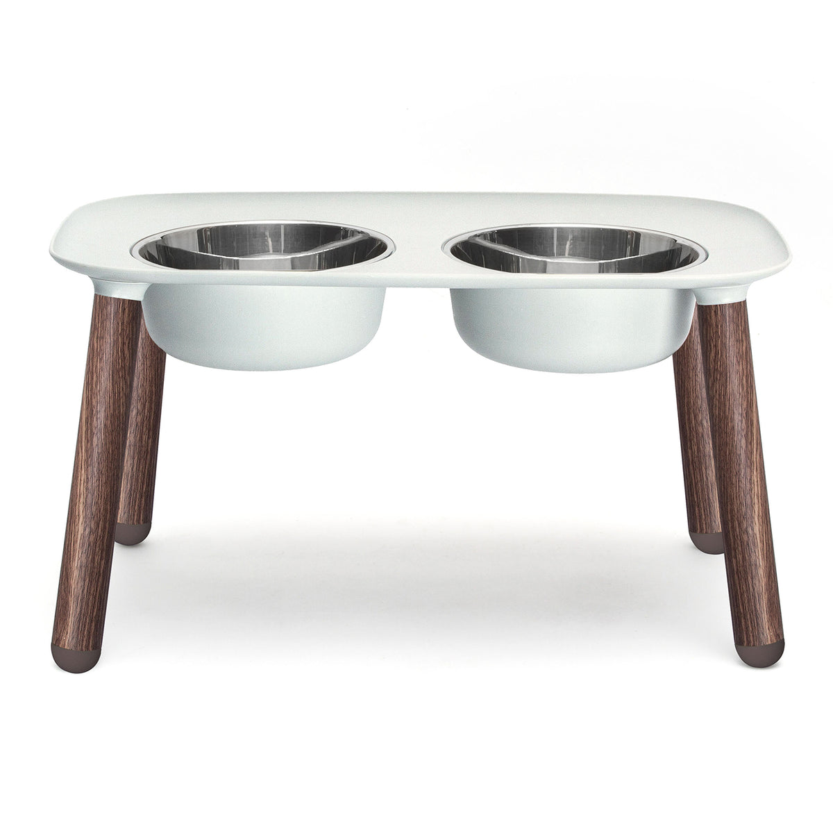 Messy Mutts Adjustable Elevated Double Feeder with Stainless Bowls Grey Wood 5 Cups