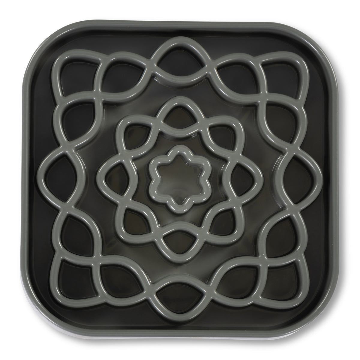 Messy Mutts Interactive Square Slow Feeder, 2 Cup, 8" x 1", Cool Grey