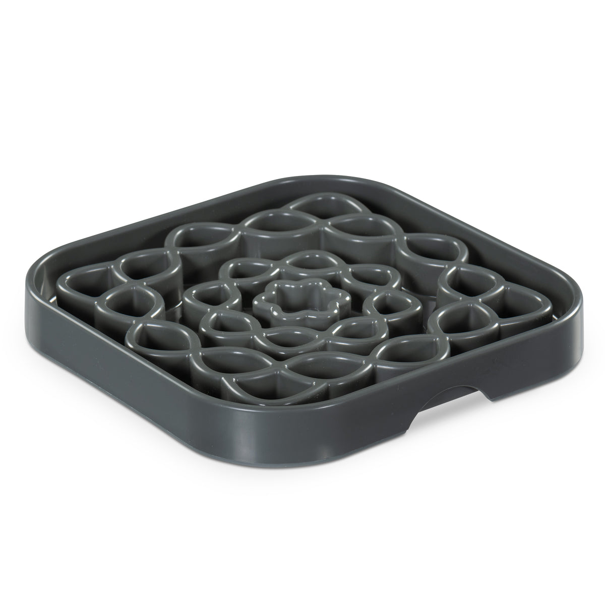 Messy Mutts Interactive Square Slow Feeder, 2 Cup, 8" x 1", Cool Grey
