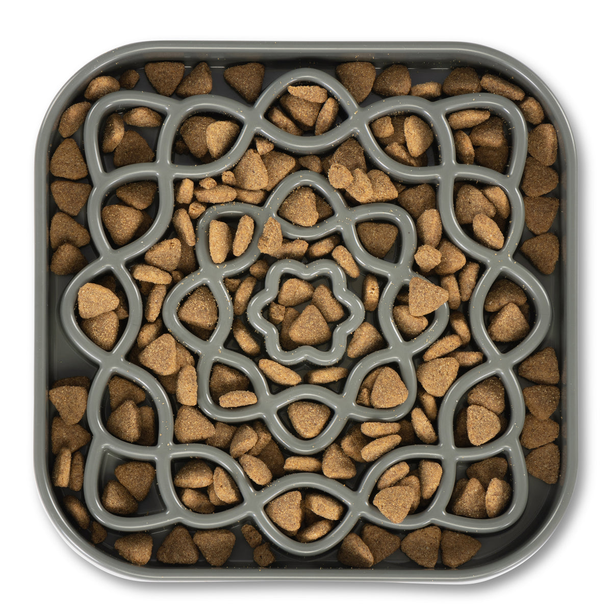Messy Mutts Interactive Square Slow Feeder, 2 Cup, 8" x 1", Cool Grey
