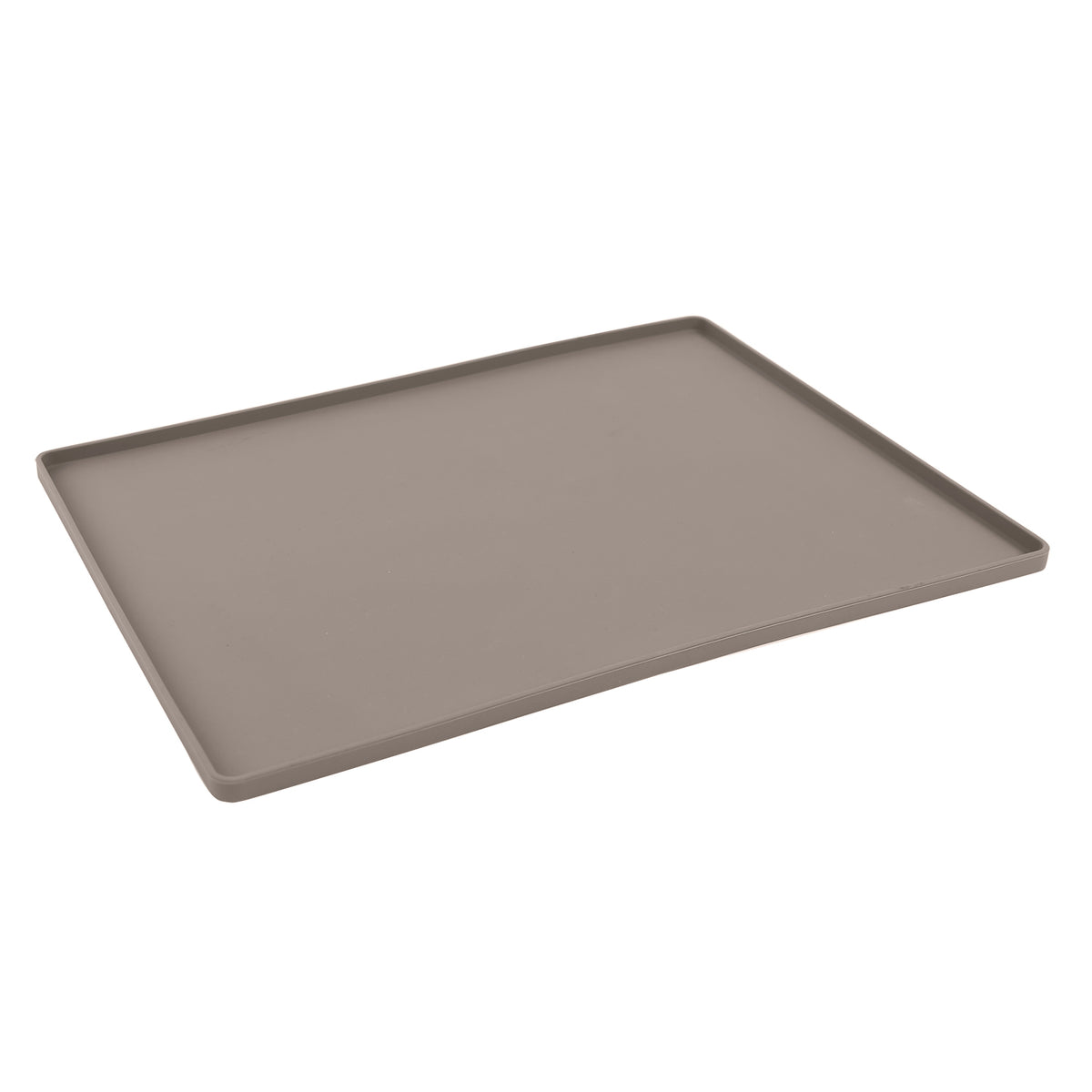 Messy Mutts & Cats Silicone Non-Slip Pet Bowl Mat with Raised Edge, Small, Folded Pkg, 16" x 12", Grey