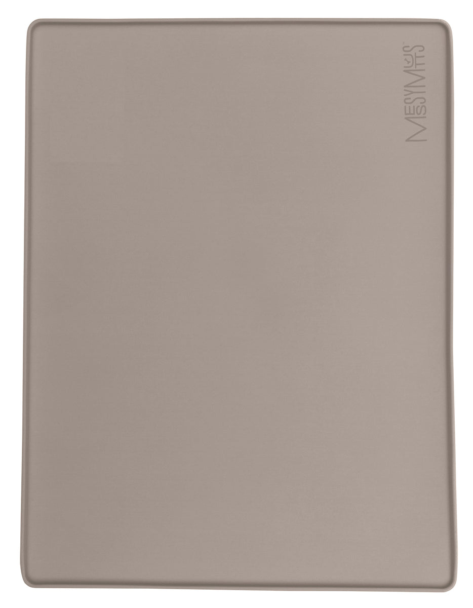 Messy Mutts & Cats Silicone Non-Slip Pet Bowl Mat with Raised Edge, Small, Folded Pkg, 16" x 12", Grey