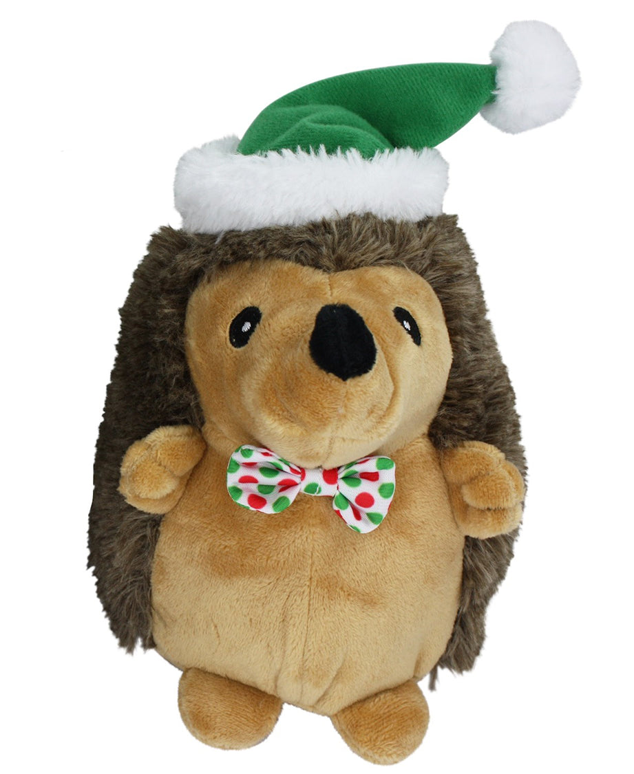 Multipet Hedgehog W/Bowtie & Green Santa Hat Dog Toy 8"