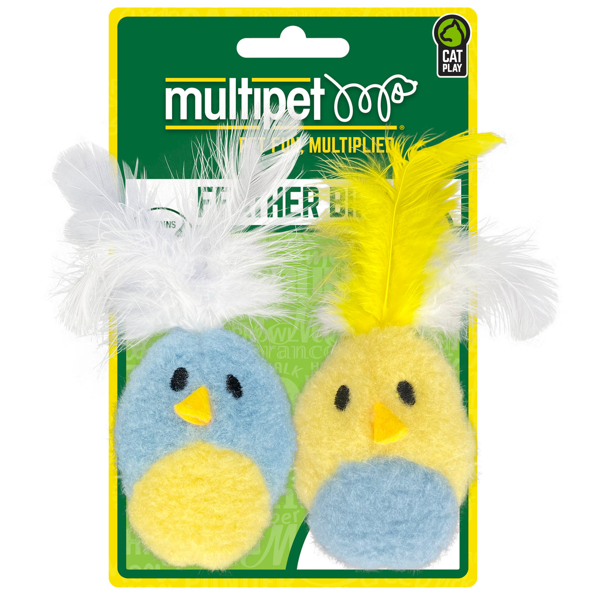 Multipet Feather Bird w/ Catnip Cat Toy Assorted Colors 5" 2pk