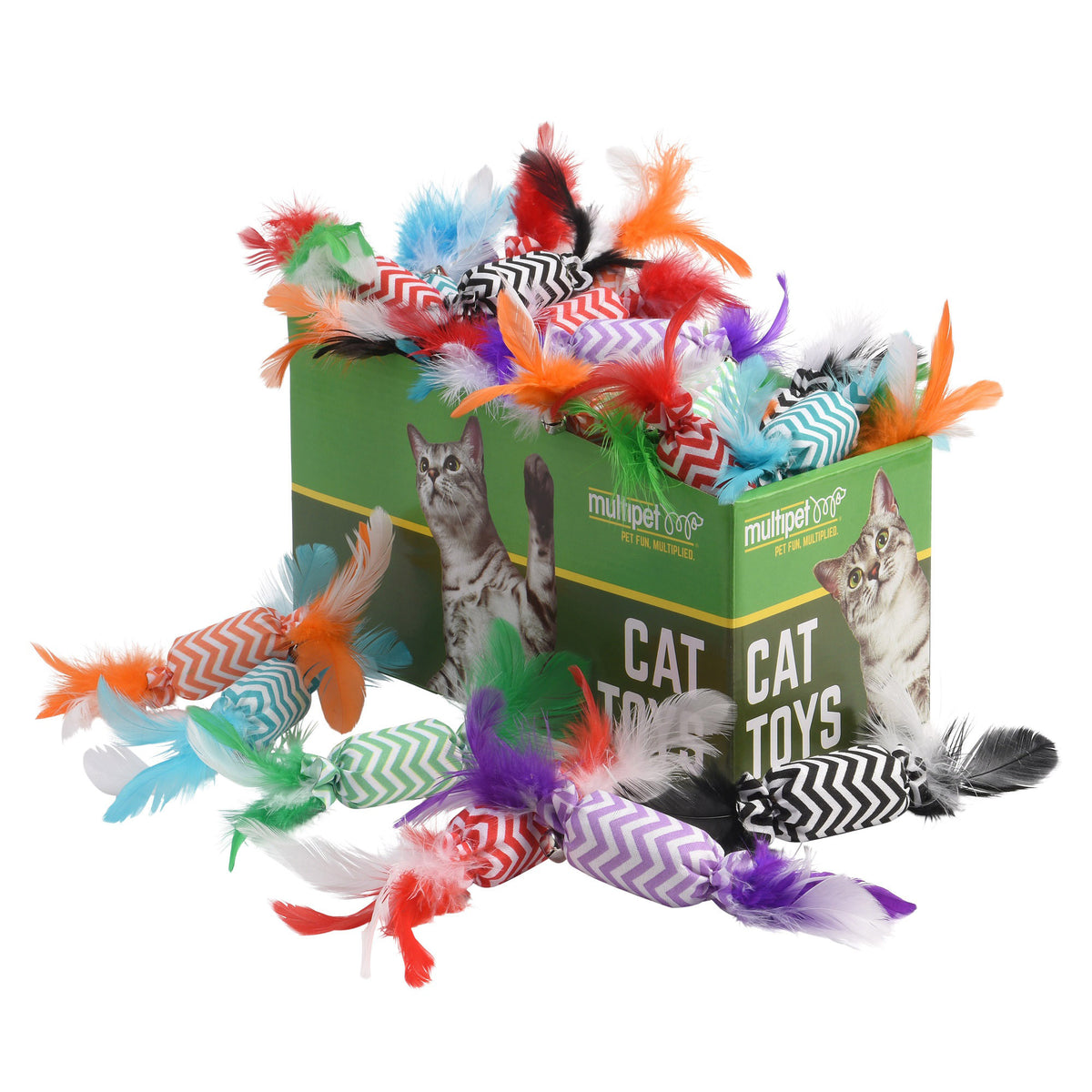 Multipet Candy Crackle w/ Feathers Cat Toy Assorted Colors 8" 30pc