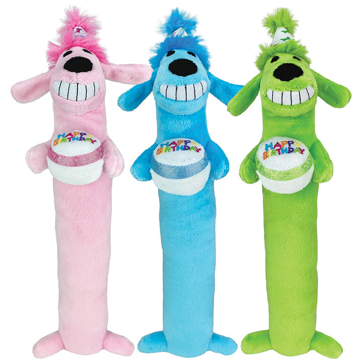 Multipet Loofa Dog Birthday Plush Dog Toy Assorted Colors 12"