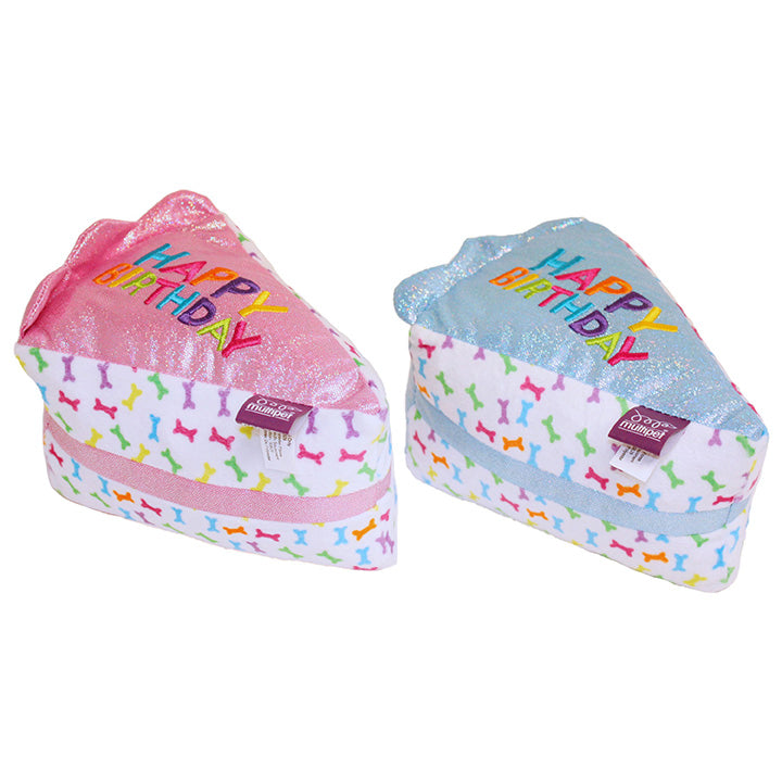 Multipet Birthday Cake Slice Plush Dog Toy Assorted Colors Metallic Blue / Pink / Green 6"