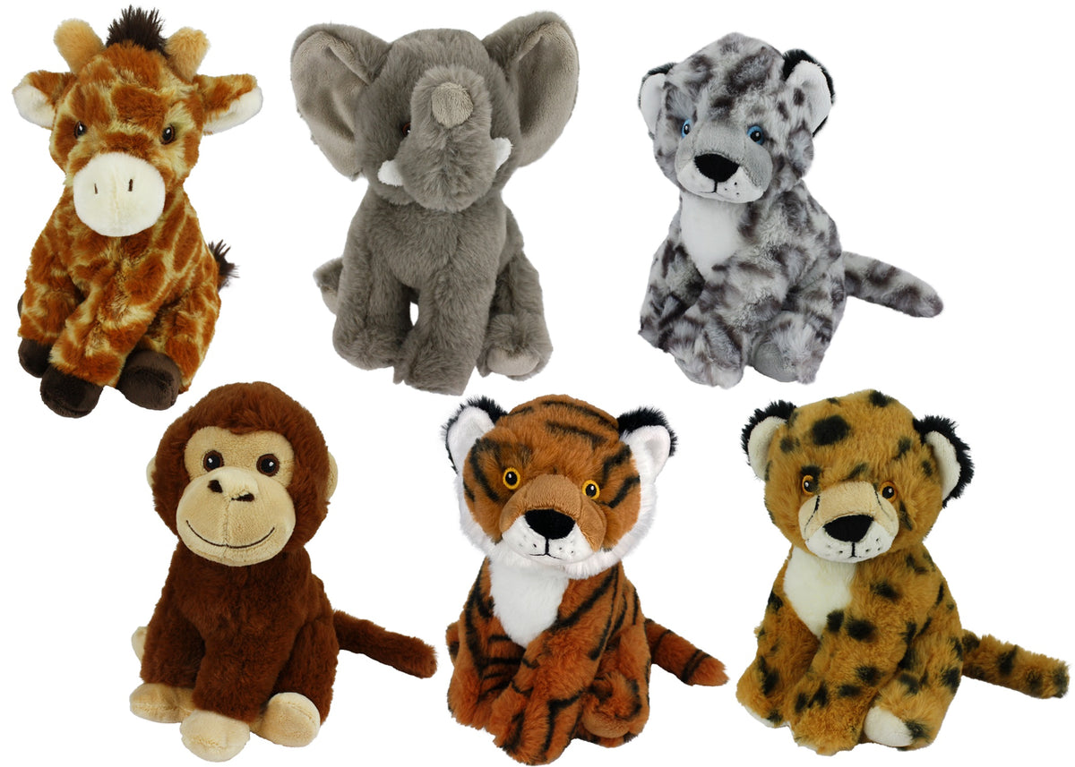 Multipet Eco Safari Animal Plush Dog Toy Assorted (Tiger, Elephant, Giraffe, Snow Leopard, Lion, and Monkey) 8"