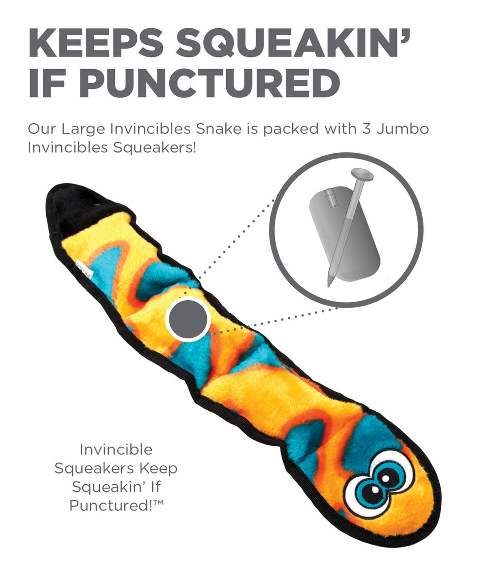 Outward Hound Invincibles Snake Durable Plush Dog Toy Orange Large