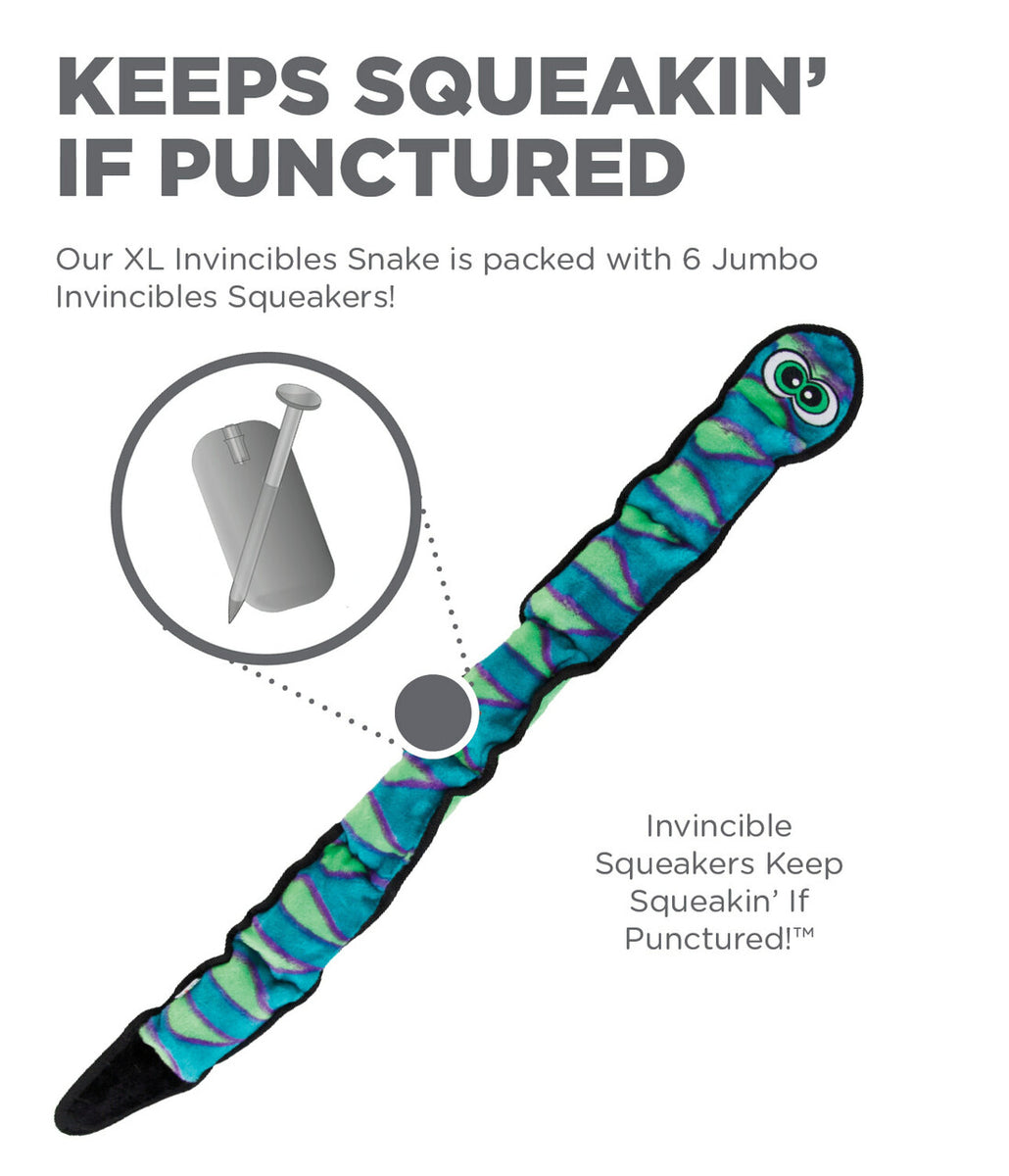 Outward Hound Invincibles Snake Durable Plush Dog Toy Blue Large