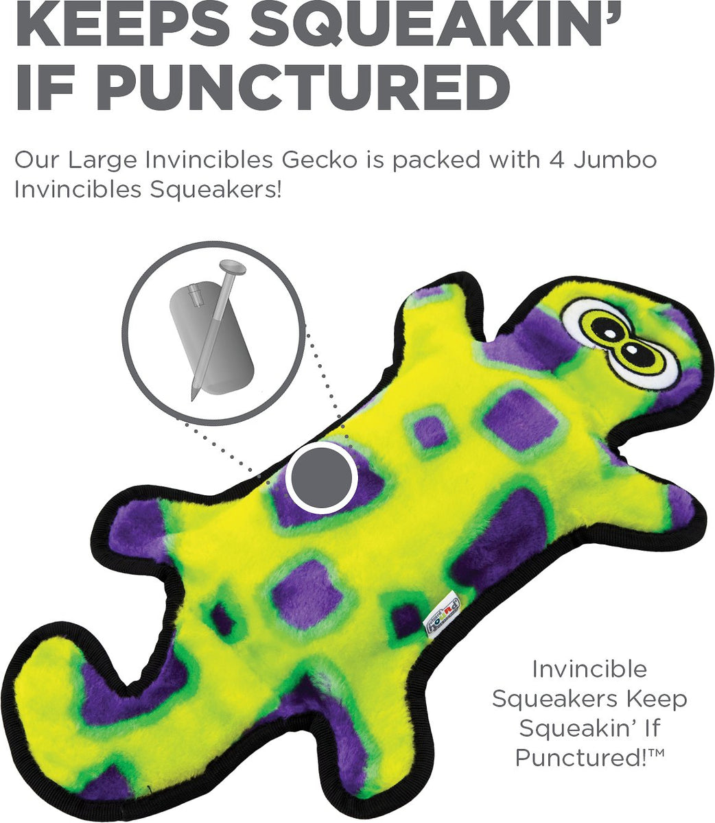 Outward Hound Invincibles Gecko Durable Plush Dog Toy Green Medium