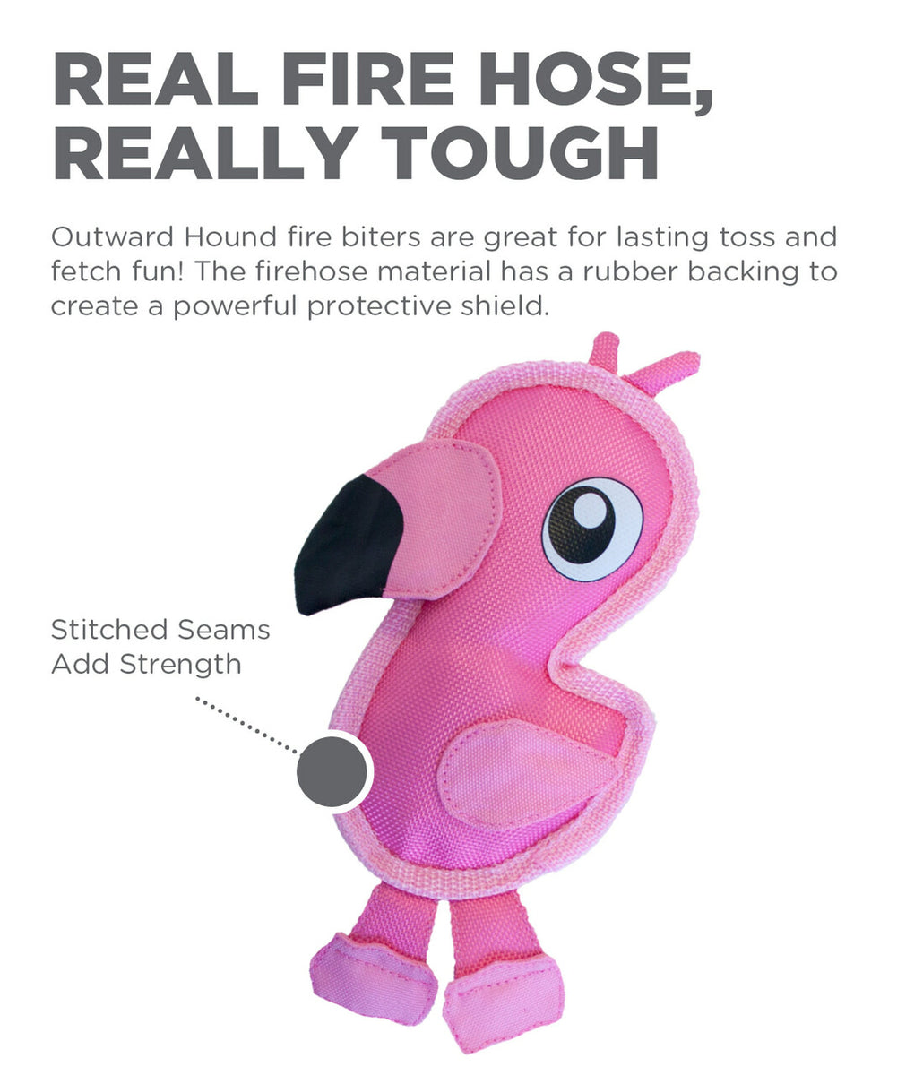 Outward Hound Fire Biterz Flamingo Durable Fire Hose Dog Toy Pink Small