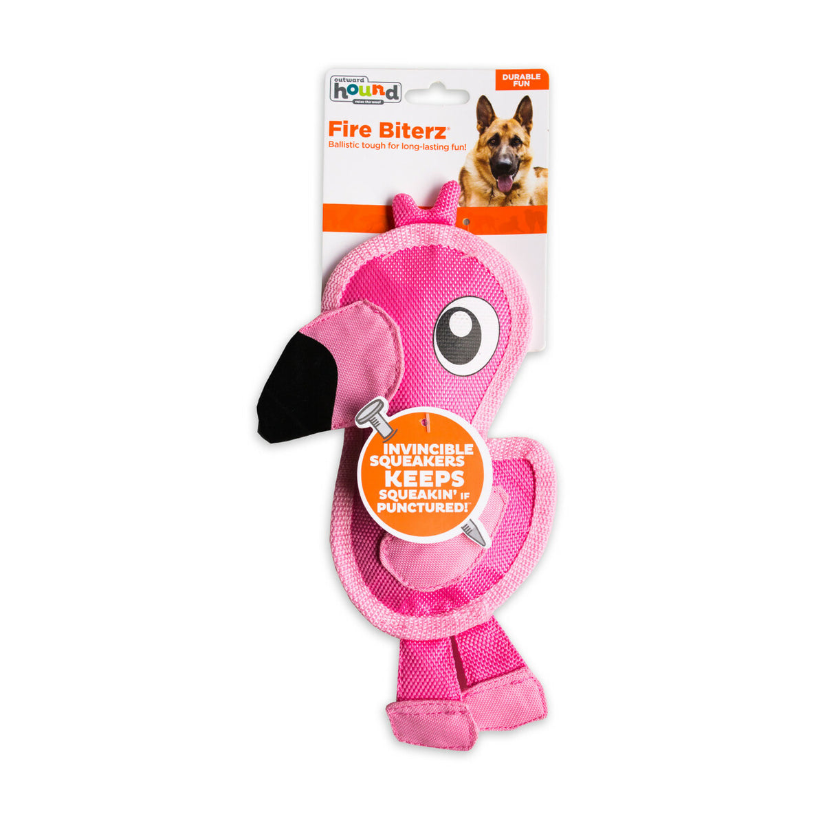 Outward Hound Fire Biterz Flamingo Durable Fire Hose Dog Toy Pink Small