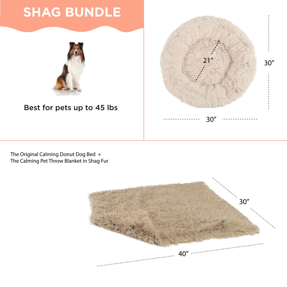 Donut Shag Bundle Bed and Blanket Taupe 30"x30"