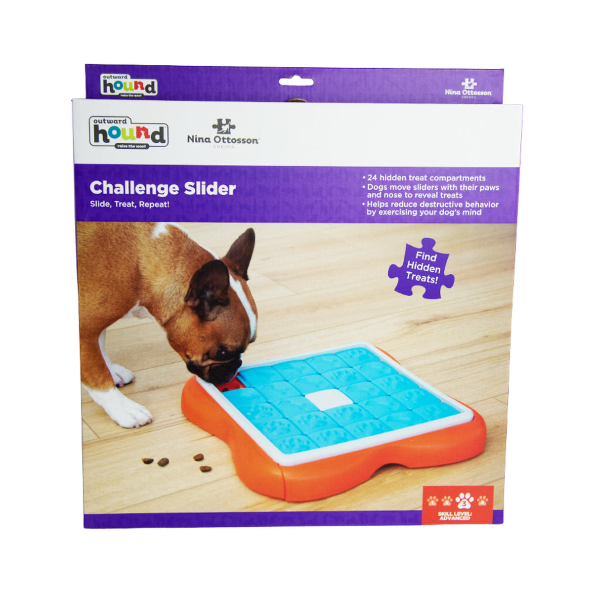 Nina Ottosson Challenge Slider Interactive Treat Dog Puzzle Toy Blue/Orange Level 3