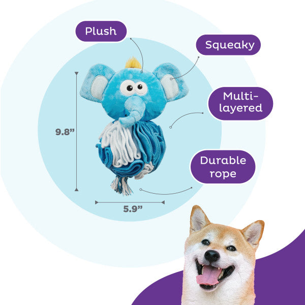 Nina Ottosson Stuff N' Snuffle Elephant Interactive Plush Dog Toy Blue