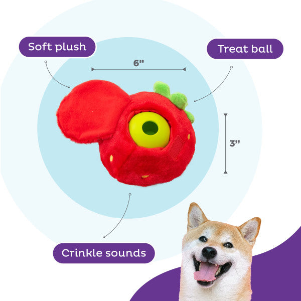 Nina Ottosson Fruity Findz Strawberry TNT Interactive Plush Dog Puzzle Toy Red
