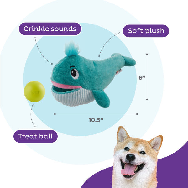 Nina Ottosson Big Mouthz Whale Interactive Plush Dog Puzzle Toy Blue