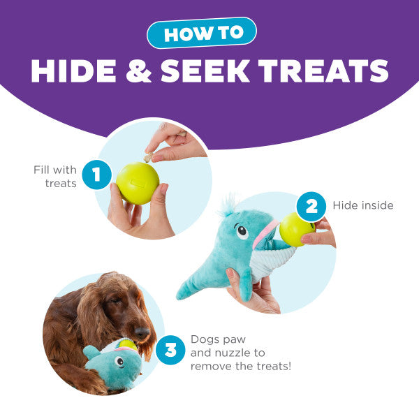 Nina Ottosson Big Mouthz Whale Interactive Plush Dog Puzzle Toy Blue