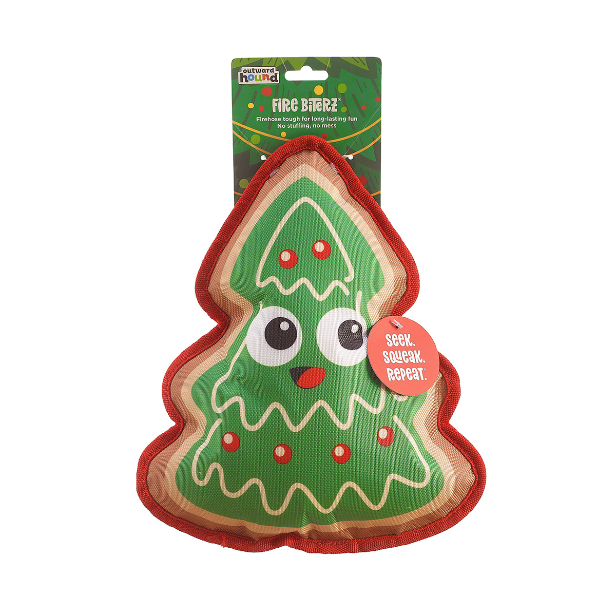 Outward Hound Fire Biterz Christmas Tree Cookie Dog Toy Green Medium