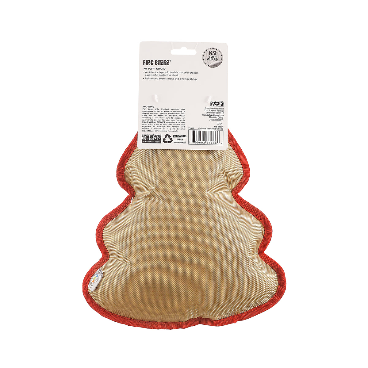 Outward Hound Fire Biterz Christmas Tree Cookie Dog Toy Green Medium