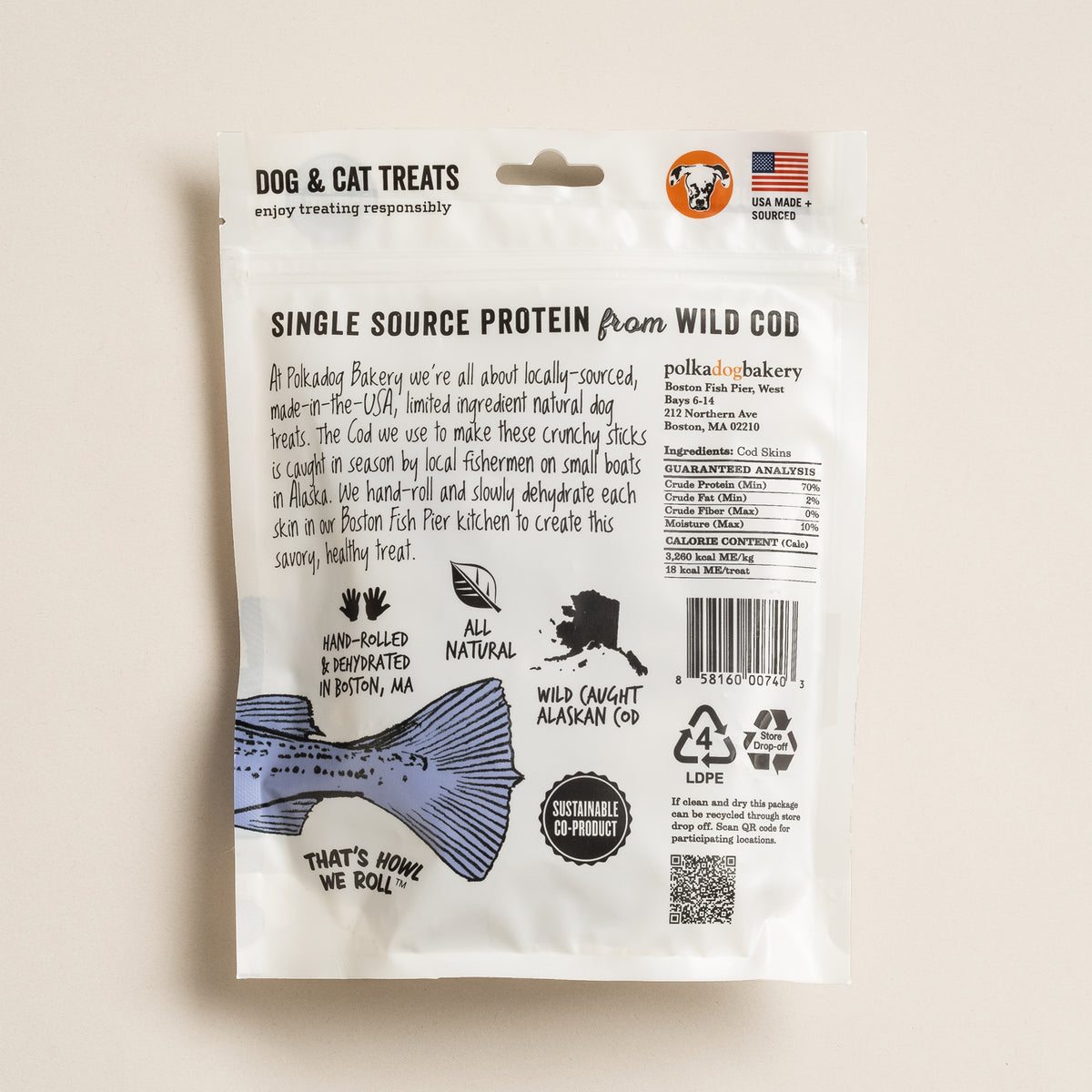 Polkadog Cod Skins Jerky Shorties Crunchy Dog and Cat Treats 2oz