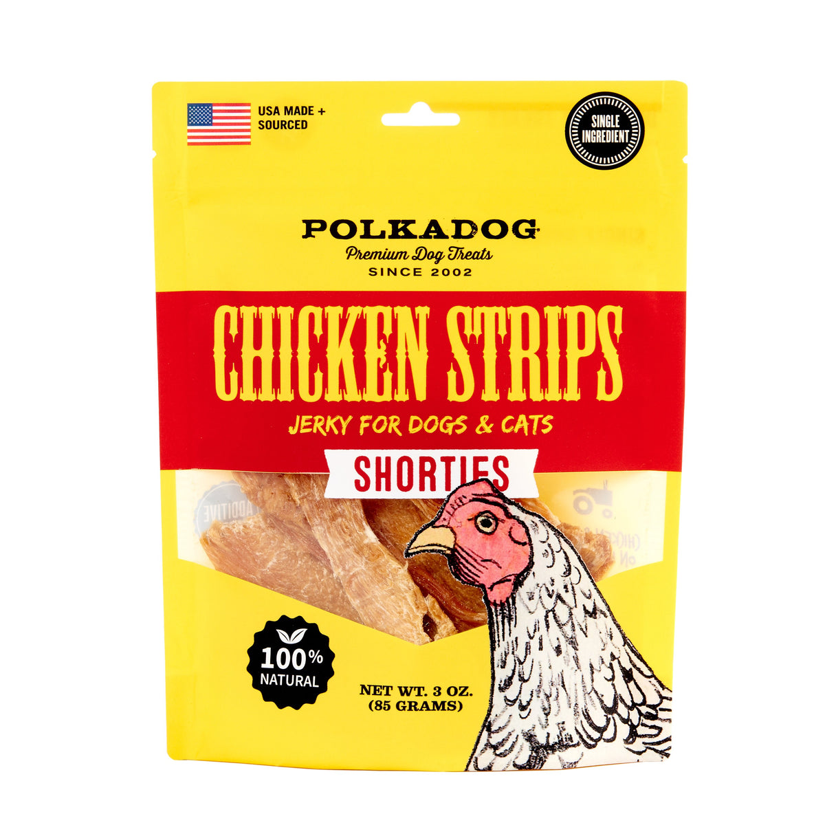 Polkadog Chicken Strips Jerky Shorties Dog and Cat Treats 3oz