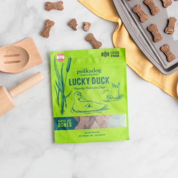 Polkadog Lucky Duck Bone Shaped Crunchy Dog Treats 7oz