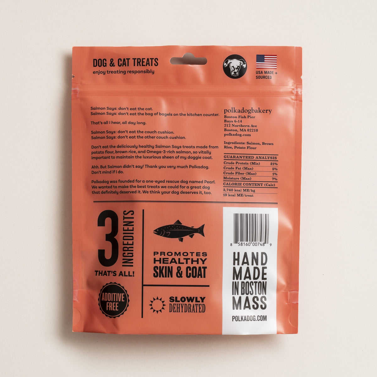 Polkadog Salmon Says Bone Shaped Crunchy Dog and Cat Treats 7oz