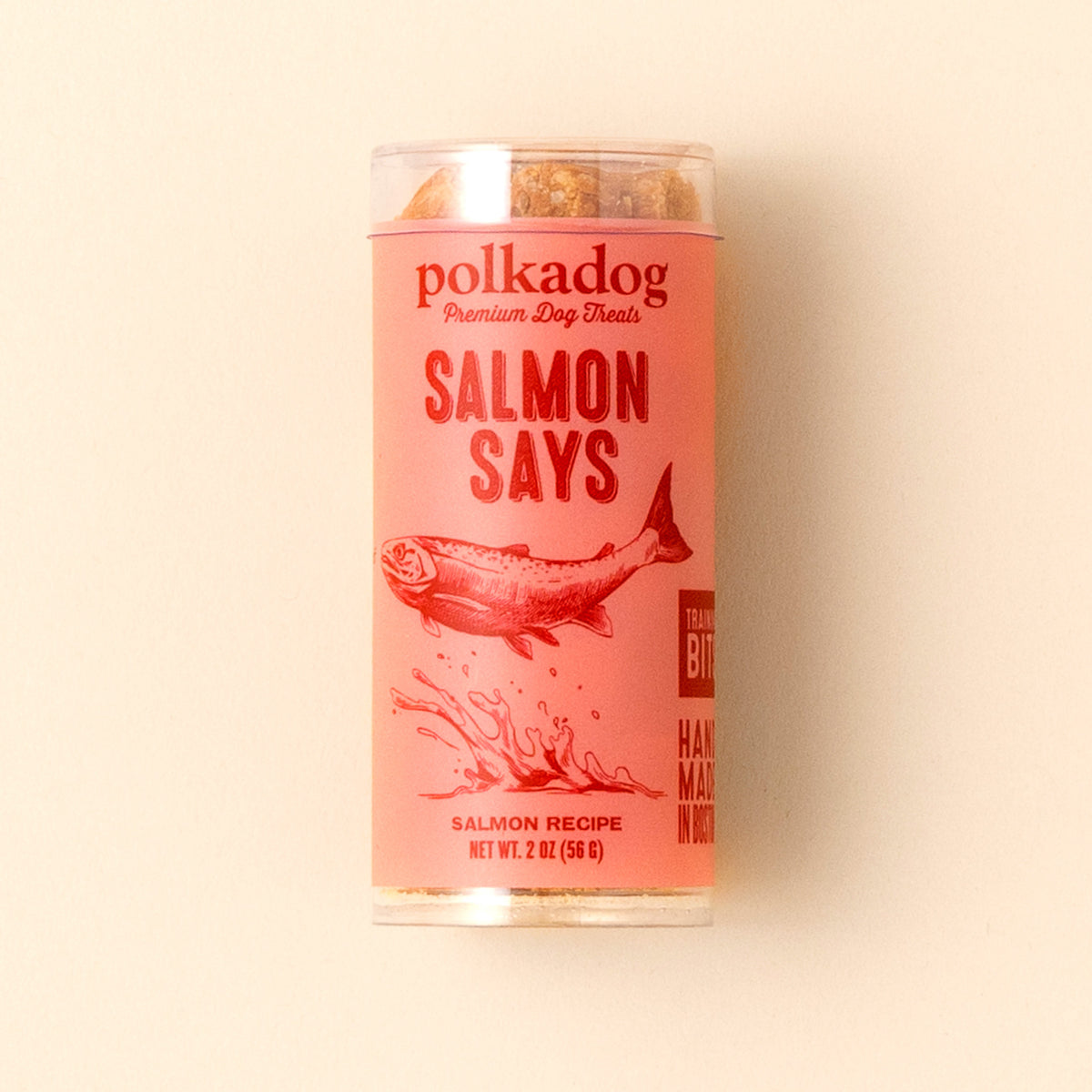 Polkadog Salmon Says Training Bits Crunchy Dog and Cat Treats Mini Tube 2oz