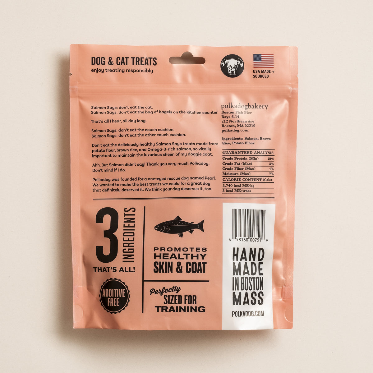 Polkadog Salmon Says Training Bits Crunchy Dog and Cat Treats 7oz