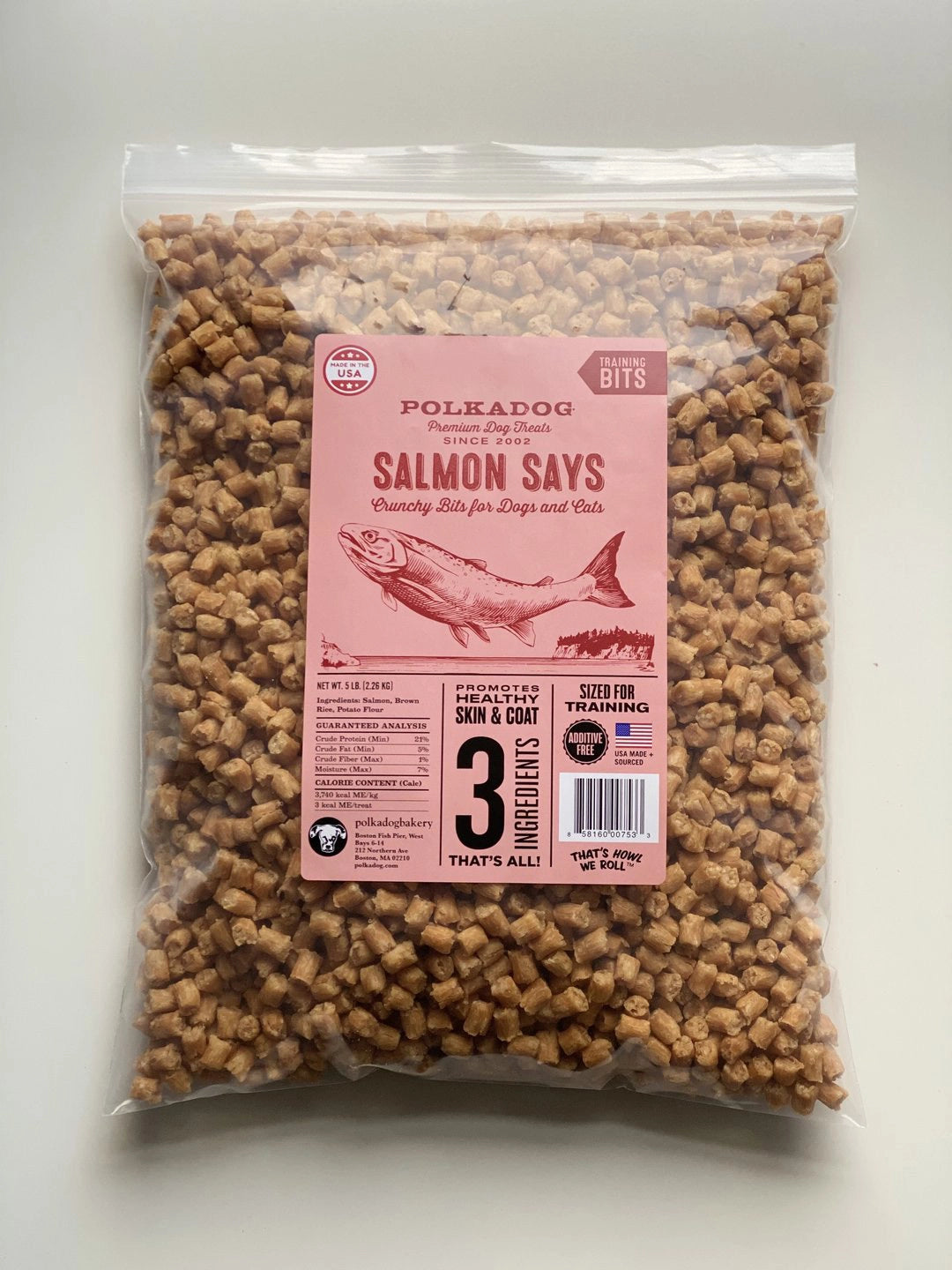 Polkadog Salmon Says Training Bits Crunchy Dog and Cat Treats Bulk 5lb