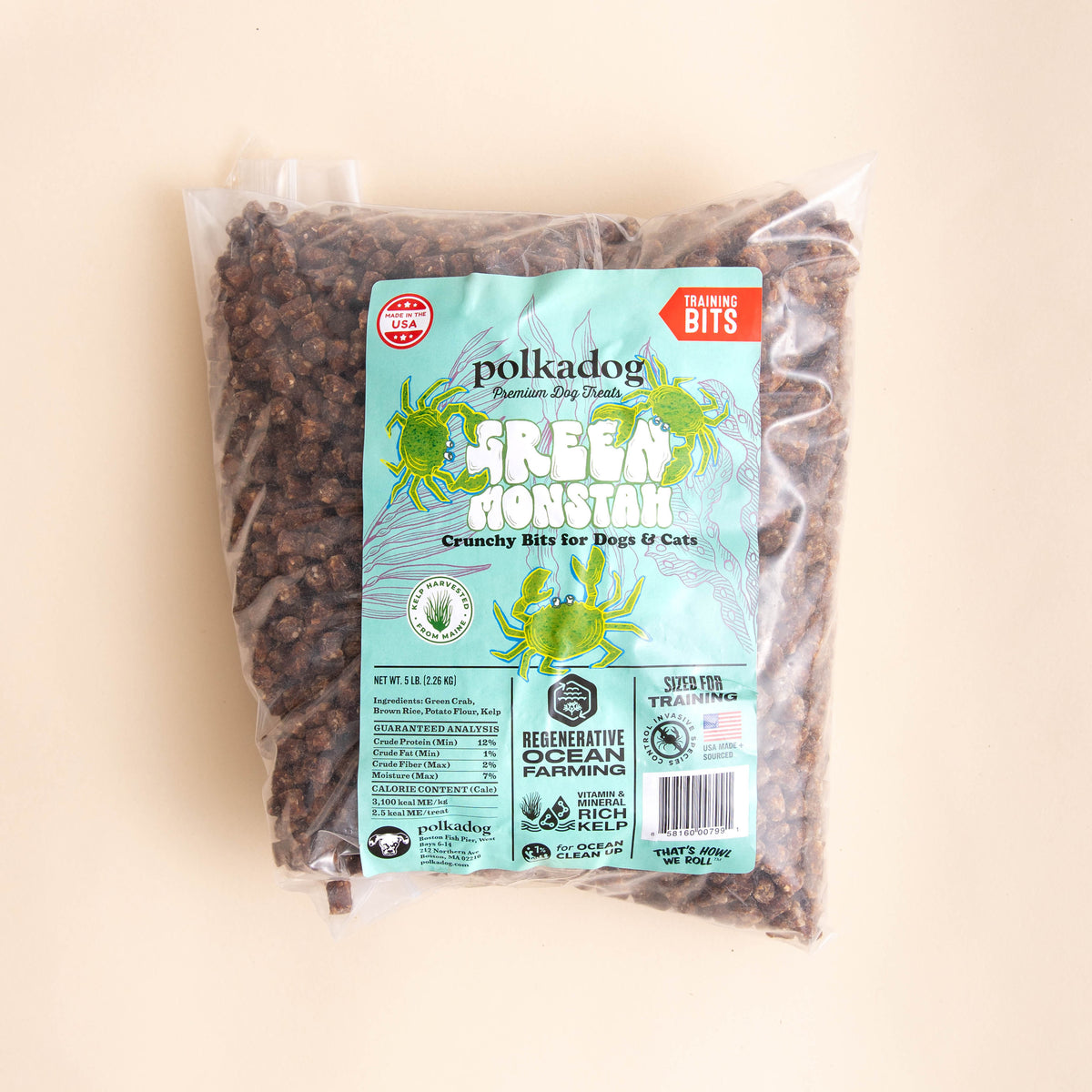 Polkadog Green Monstah Training Bits Crunchy Dog and Cat Treats Bulk 5lb