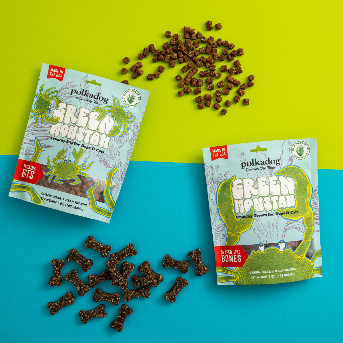 Polkadog Green Monstah Bone Shaped Crunchy Dog and Cat Treats 7oz