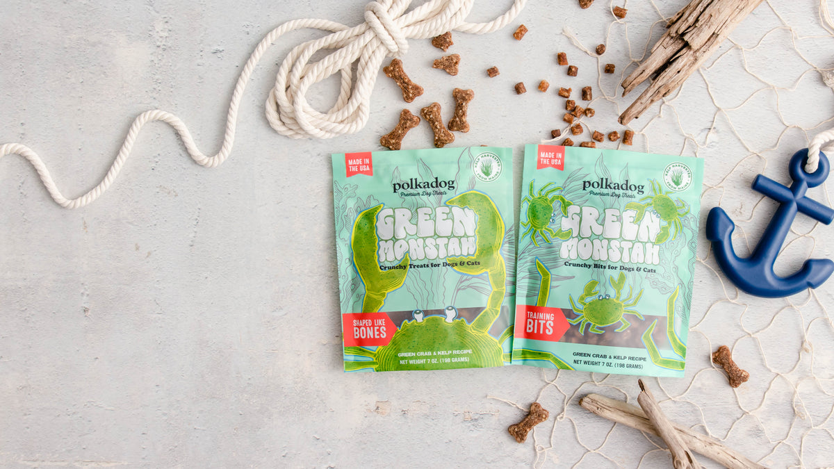 Polkadog Green Monstah Bone Shaped Crunchy Dog and Cat Treats 7oz