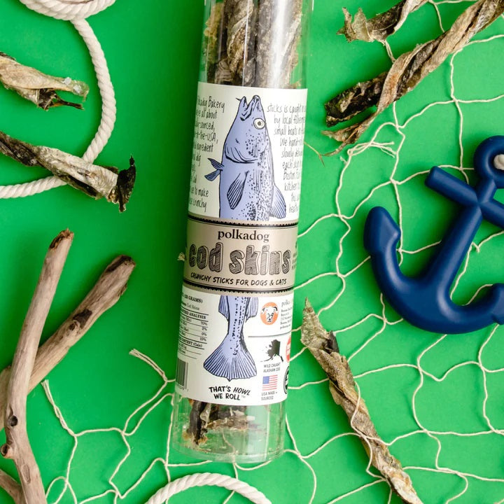 Polkadog Cod Skins Crunchy Dog and Cat Treats Tube 4.7oz Case of 6