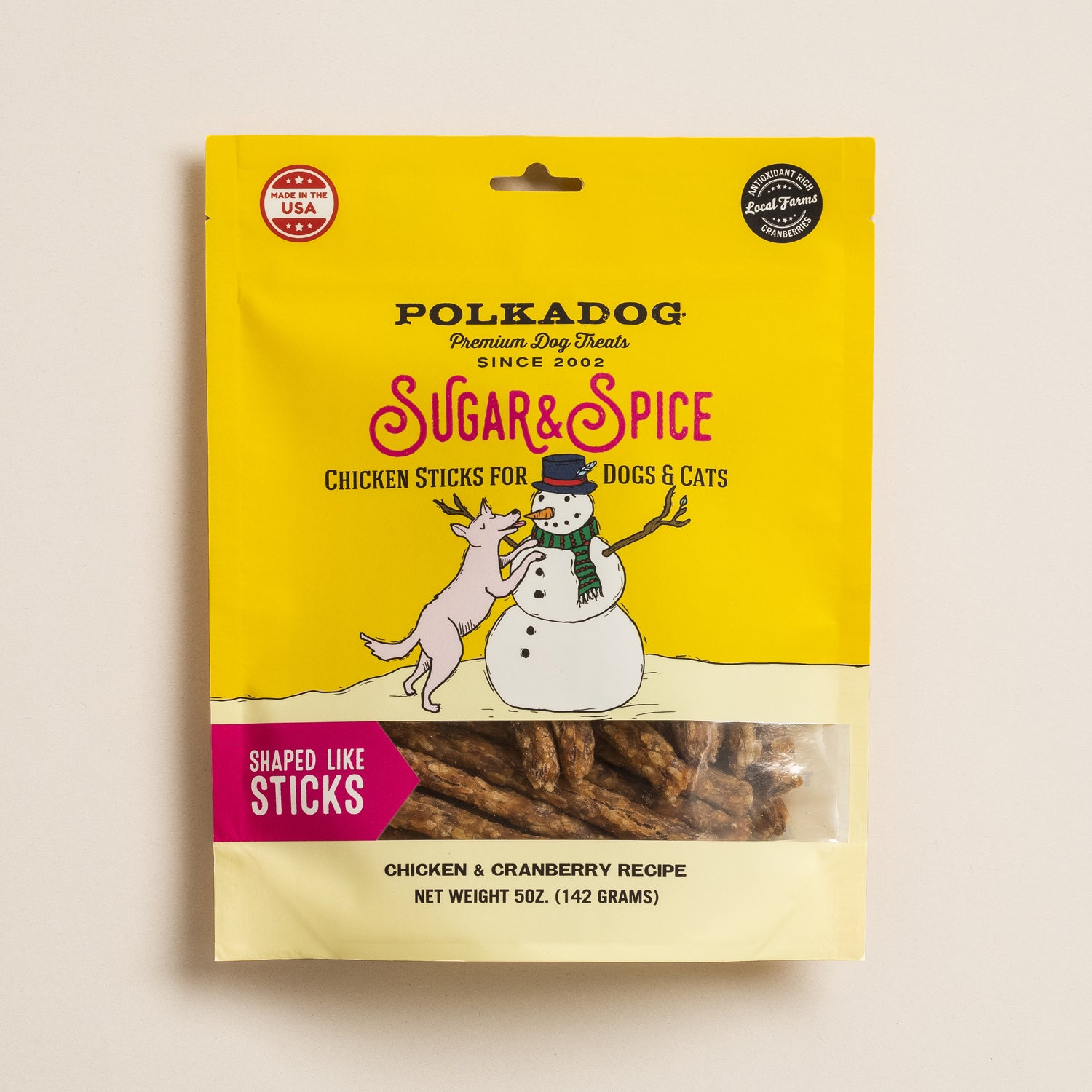 Polka Dog Holiday Pouch: Sugar & Spice (Chicken & Cranberry) Dog Treat 5oz