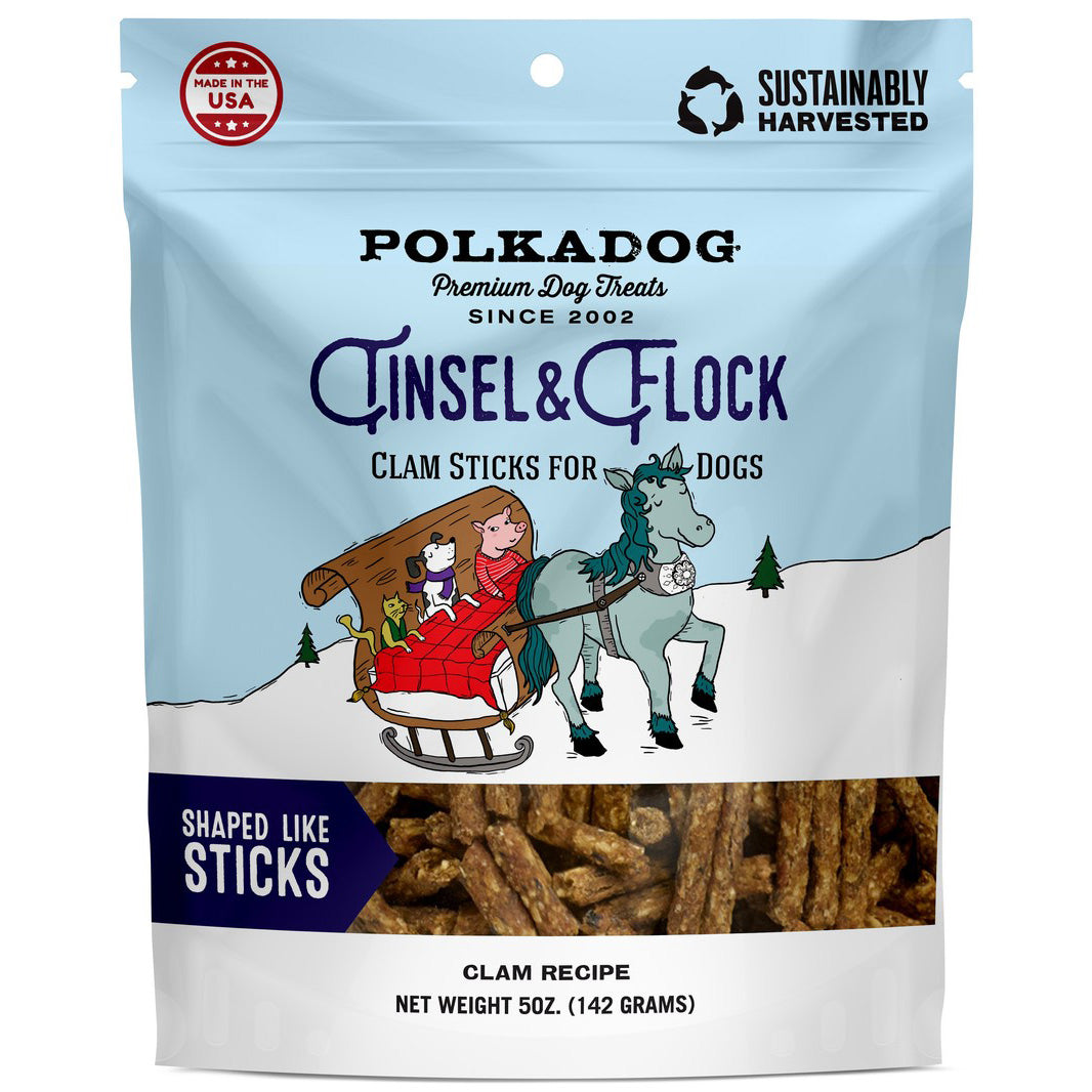Polkadog Holiday Pouch: Tinsel & Flock (Clam) Dog Treat 5oz