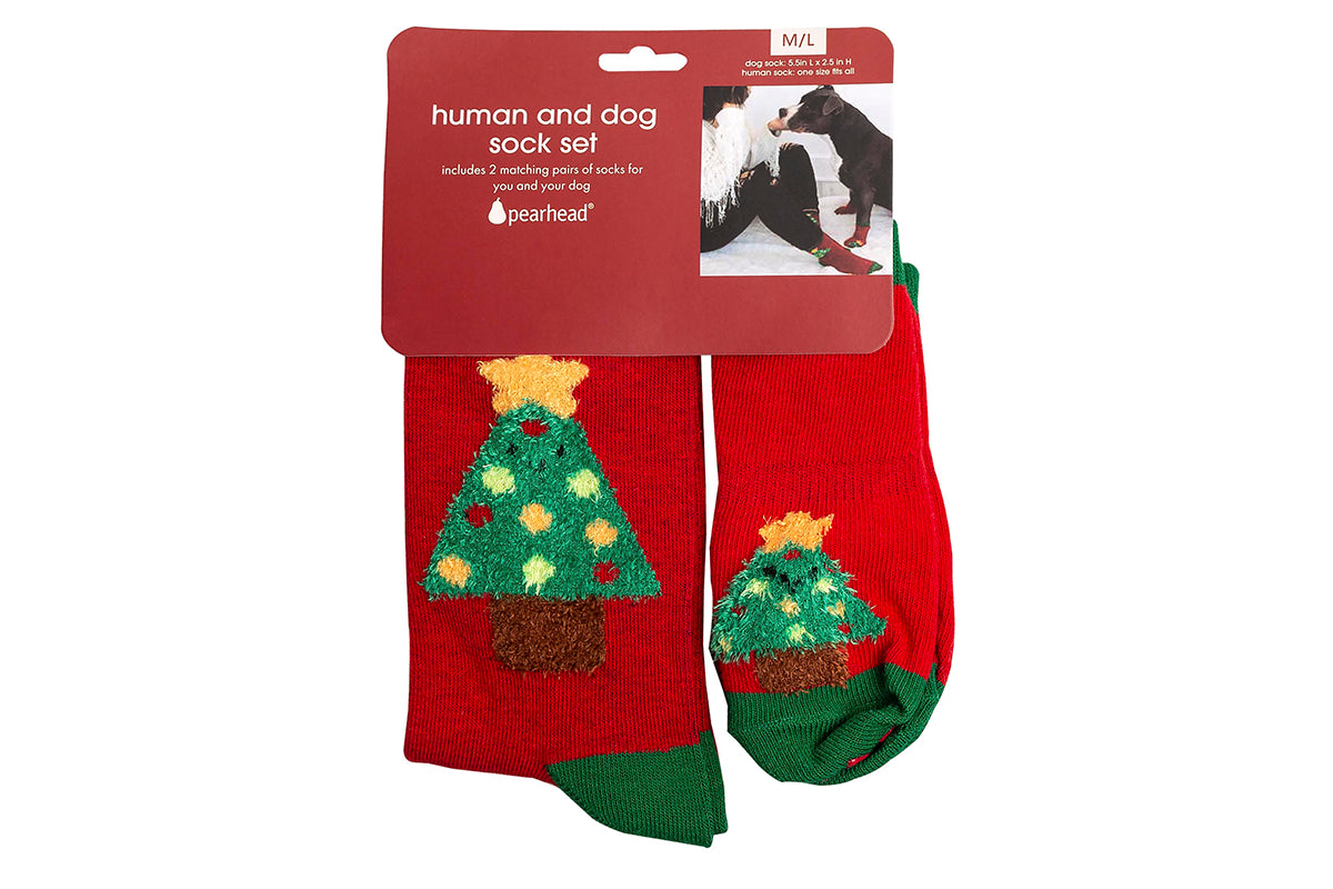Pearhead Holiday Tree Human and Dog Sock Set 2pc