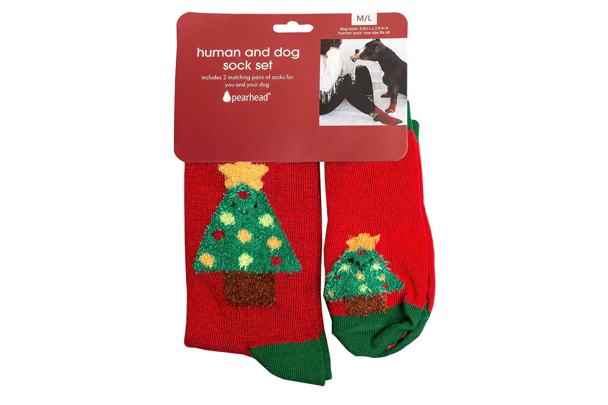 Pearhead Holiday Tree Human and Dog Sock Set 2pc