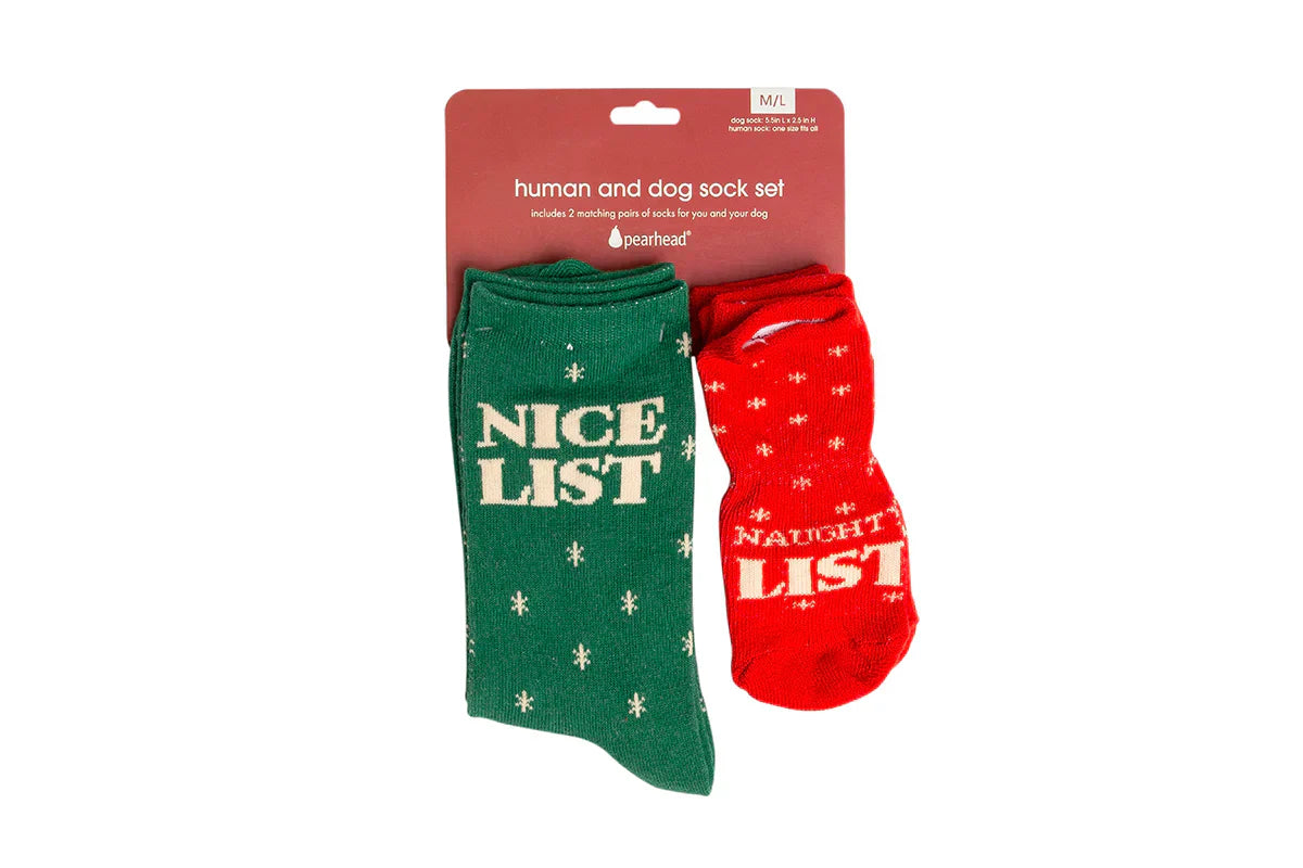 Pearhead Naughty List / Nice List Human and Dog Sock Set