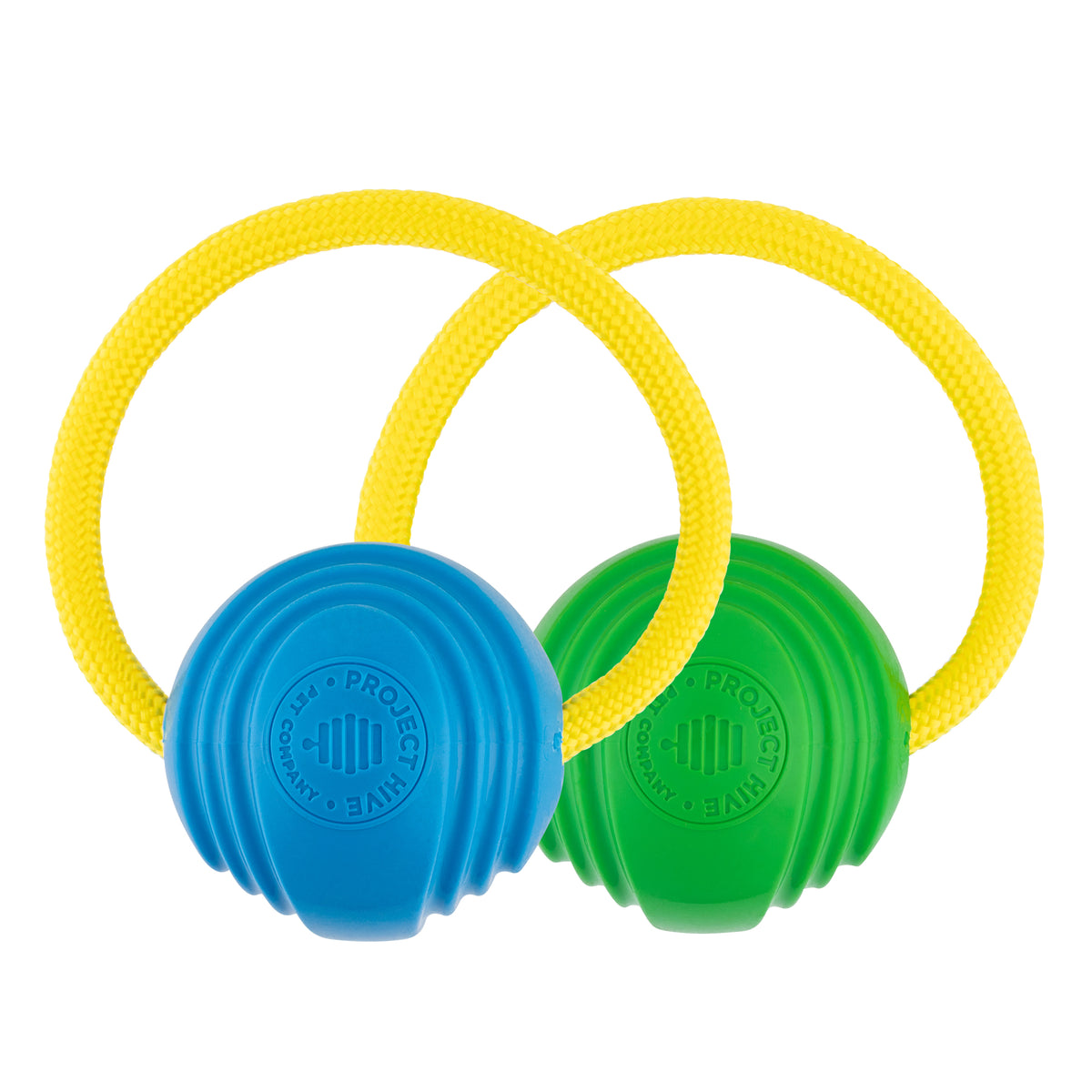 Project Hive Two Pack Looped Ball Dog Fetch Toy Green Blue