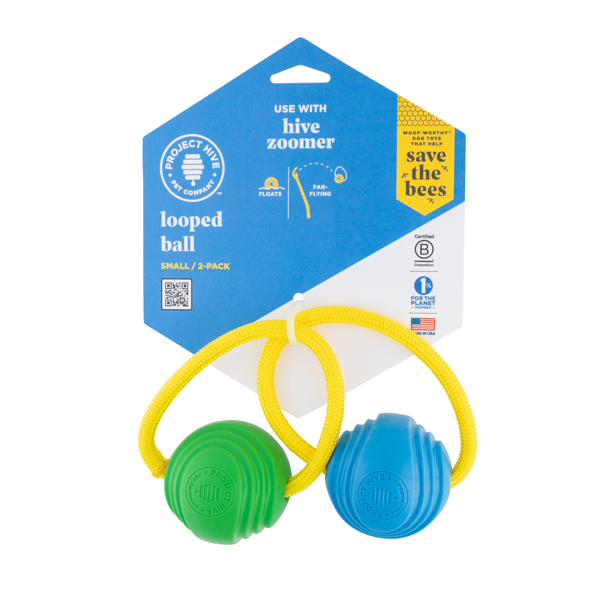 Project Hive Two Pack Looped Ball Dog Fetch Toy Green Blue