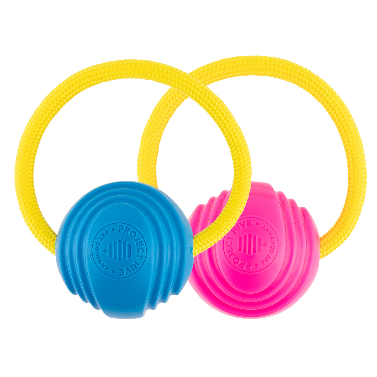 Project Hive Two Pack Looped Ball Dog Fetch Toy Pink Blue