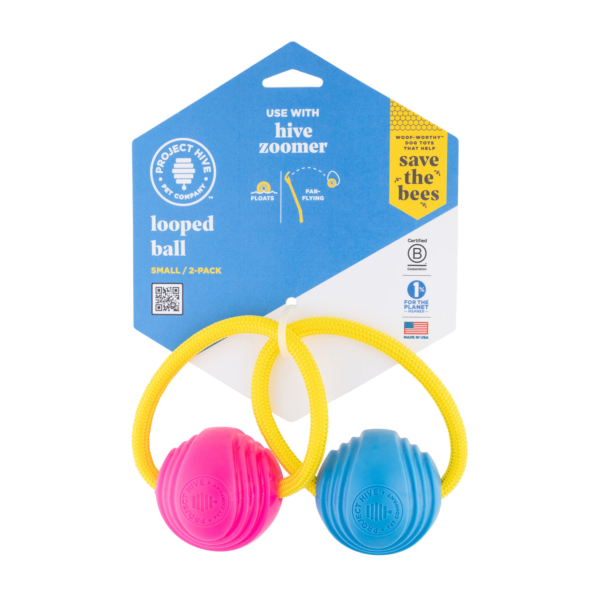 Project Hive Two Pack Looped Ball Dog Fetch Toy Pink Blue