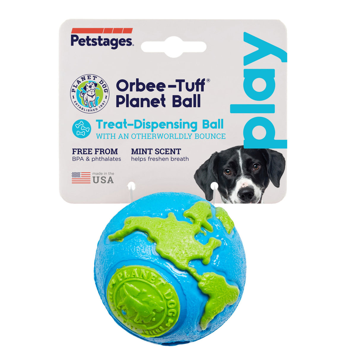 Planet Dog Orbee-Tuff Planet Ball Treat-Dispensing Dog Toy Blue/Green Medium