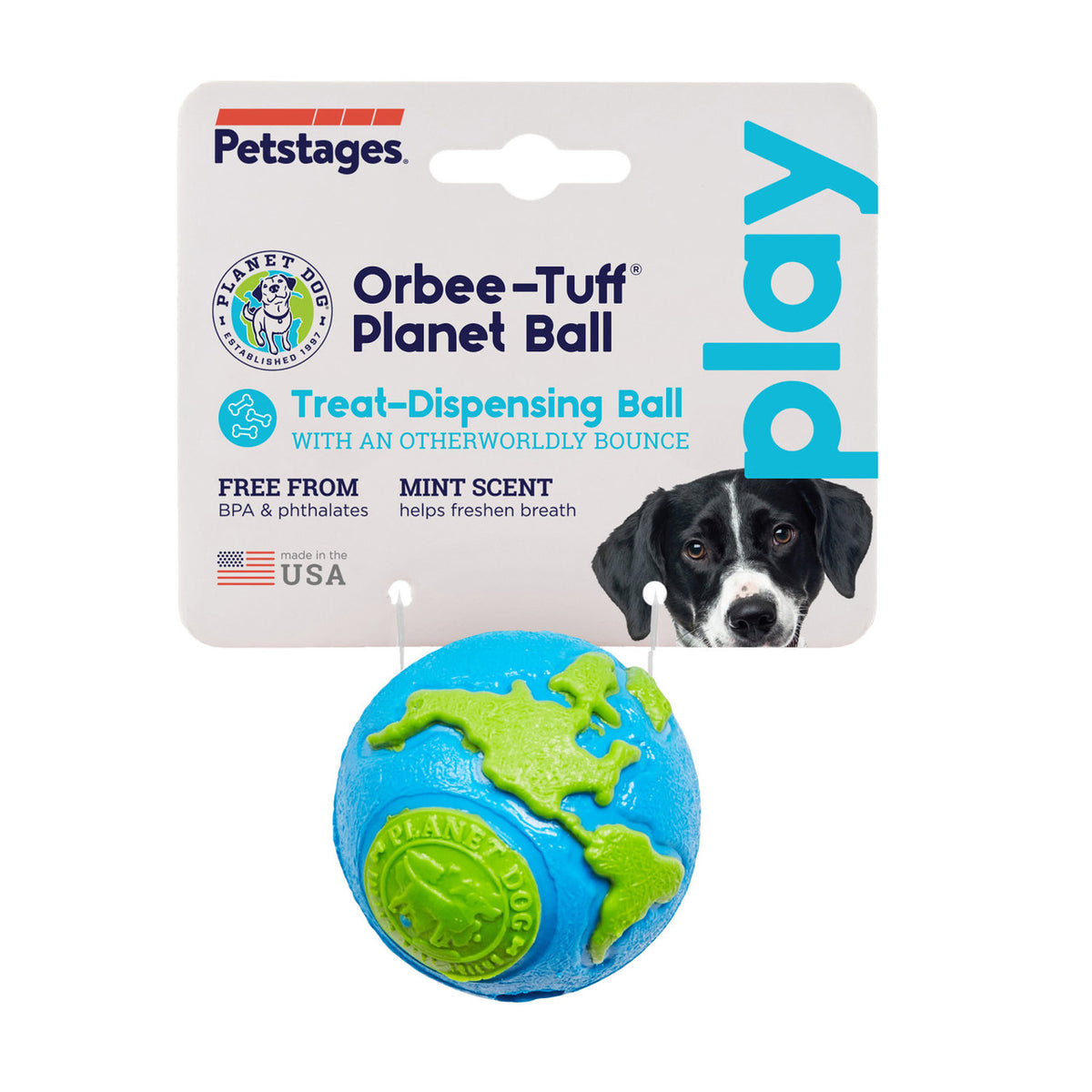 Planet Dog Orbee-Tuff Planet Ball Treat-Dispensing Dog Toy Blue/Green Small