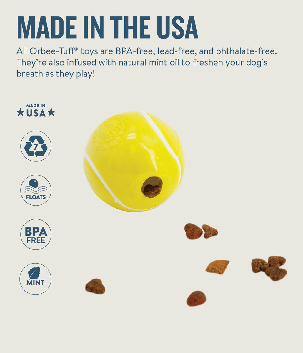 Planet Dog Orbee-Tuff Tennis Ball Treat-Dispensing Dog Chew Toy Yellow