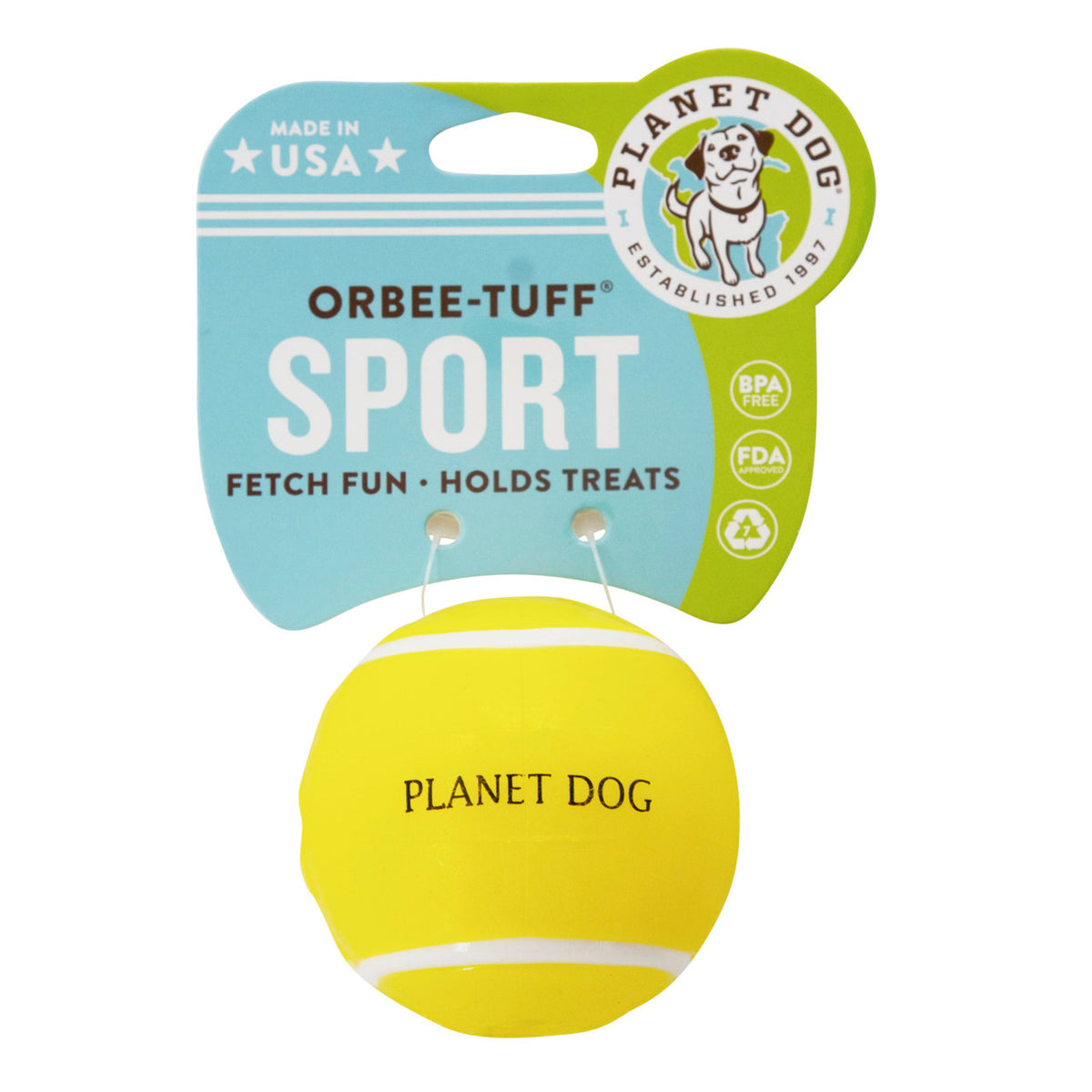 Planet Dog Orbee-Tuff Tennis Ball Treat-Dispensing Dog Chew Toy Yellow